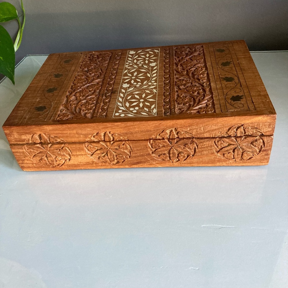 Large India Carved Wood Vintage Storage Box